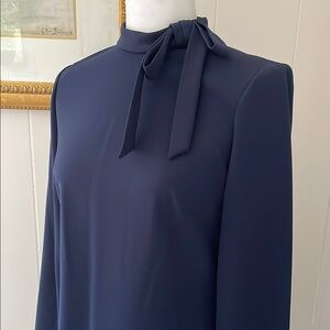 Calvin Klein Blue Sheath Dress Long Sleeve Mock Neck with bow tie detail